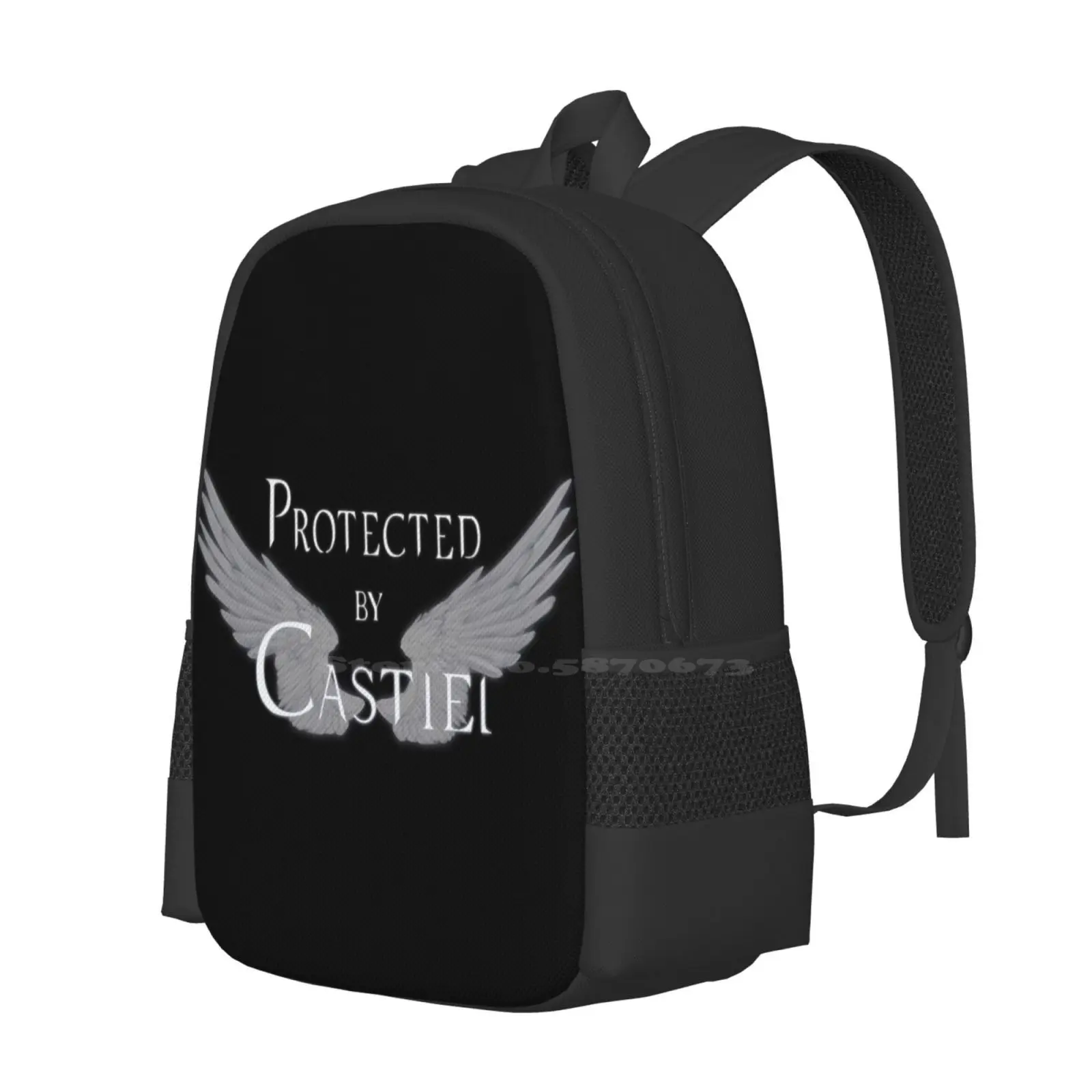 Protected By Castiel White Wings Backpacks For School Teenagers Girls Travel Bags Angels Angel Wings Castiel Fantasy