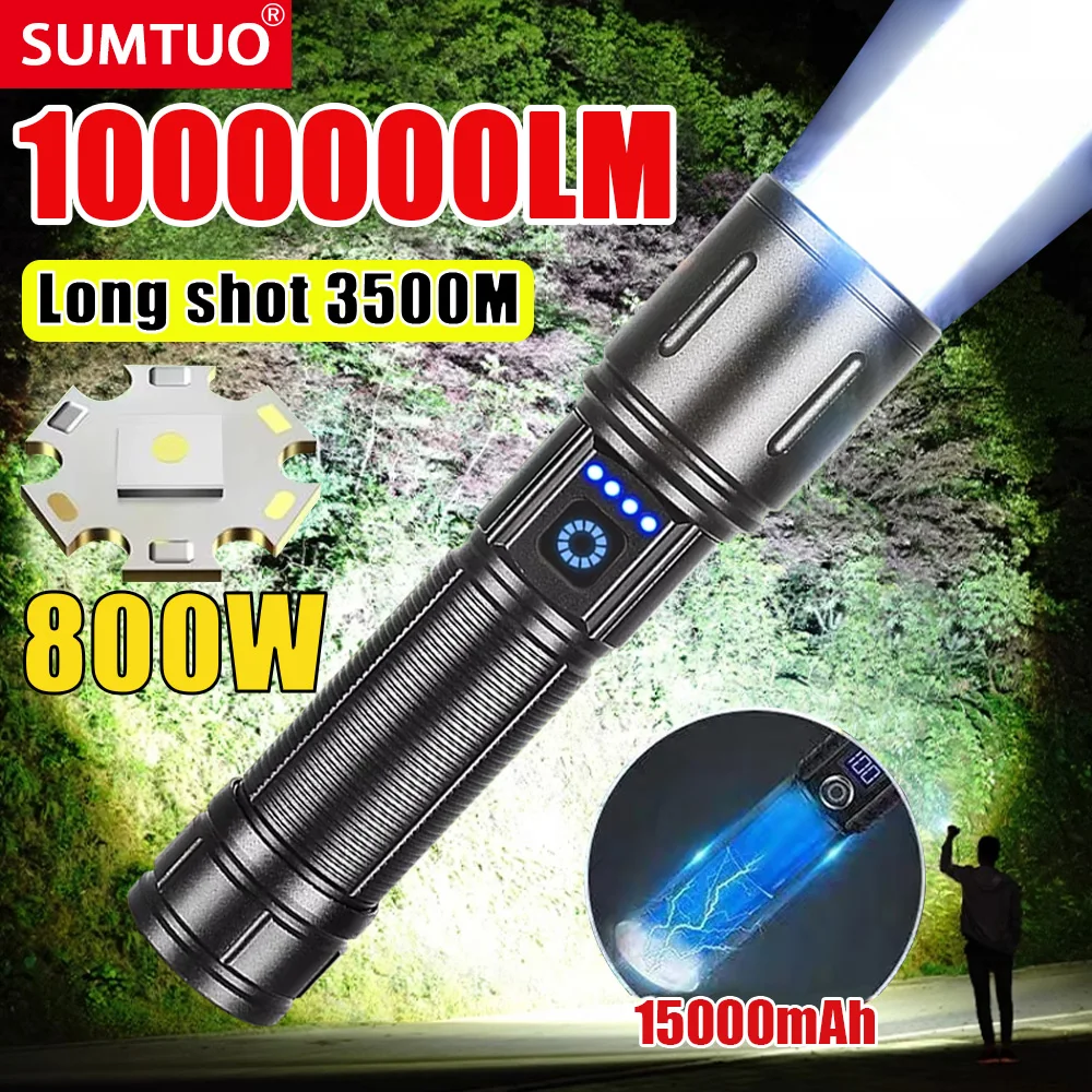 

1000000LM Strong Light High Power LED Flashlight USB Rechargeable Powerful Tactical Torch Super Long Range Lamp Outdoor Fishing