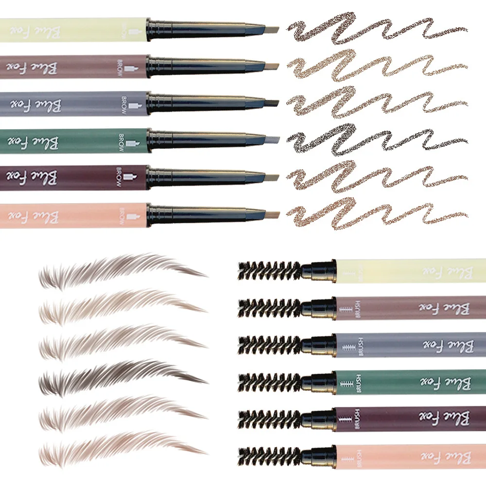 Old Style Holz extrem dünne Doppelkopf Eyeliner Augenbrauen stift kann 6 Farben, 12 Stück, erschwing liche Augenbrauen stift se drehen