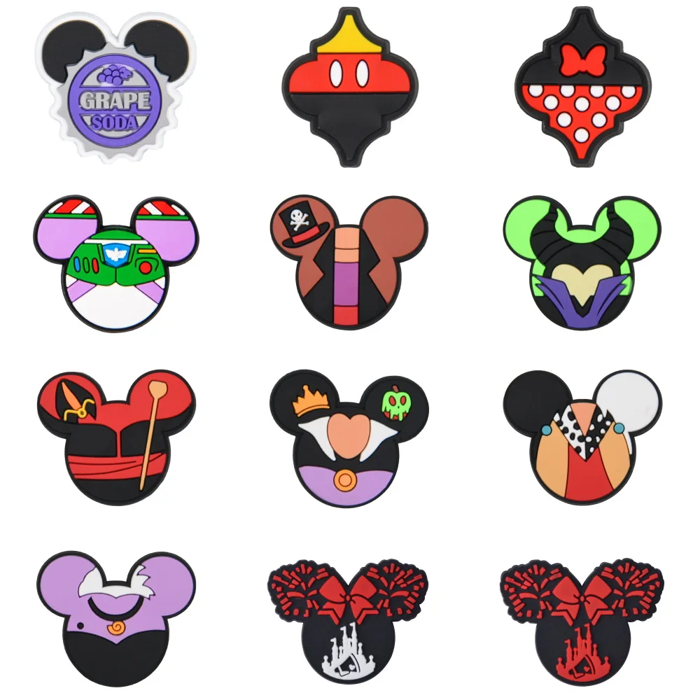 

1pcs Disney Mickey Mouse Icon Shoe Charms with Grape Soda, Pirate, Cheerleader, Castle Designs - Shoes Decoration