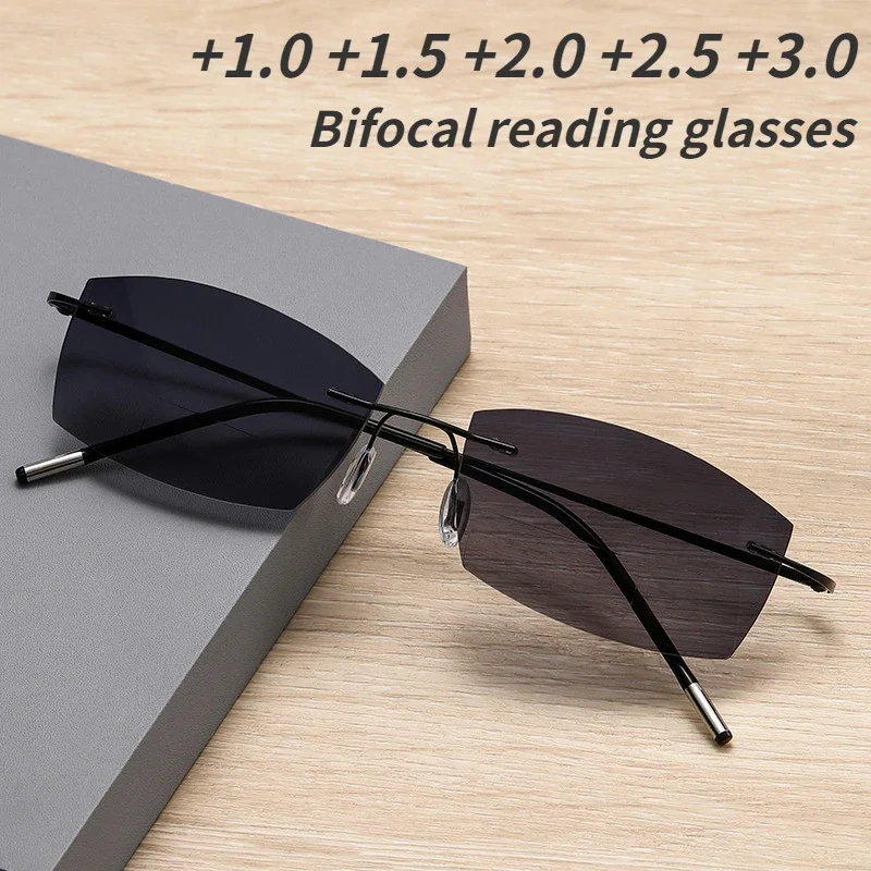 Bifocal Glasses Men's Frameless Reading Glasses Men's Sunglasses Binocular Glasses +1.0 +2.0 +3.0 Men