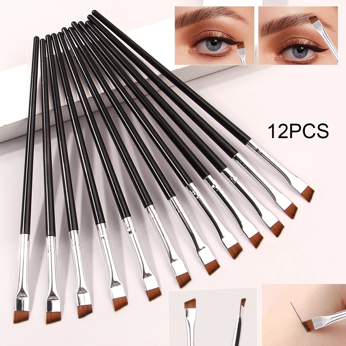 12 szt. Bardzo cienki pędzel do eyelinera Super miękki pędzel do makijażu Przenośny pędzel do brwi Wielofunkcyjne wielofunkcyjne narzędzie do makijażu