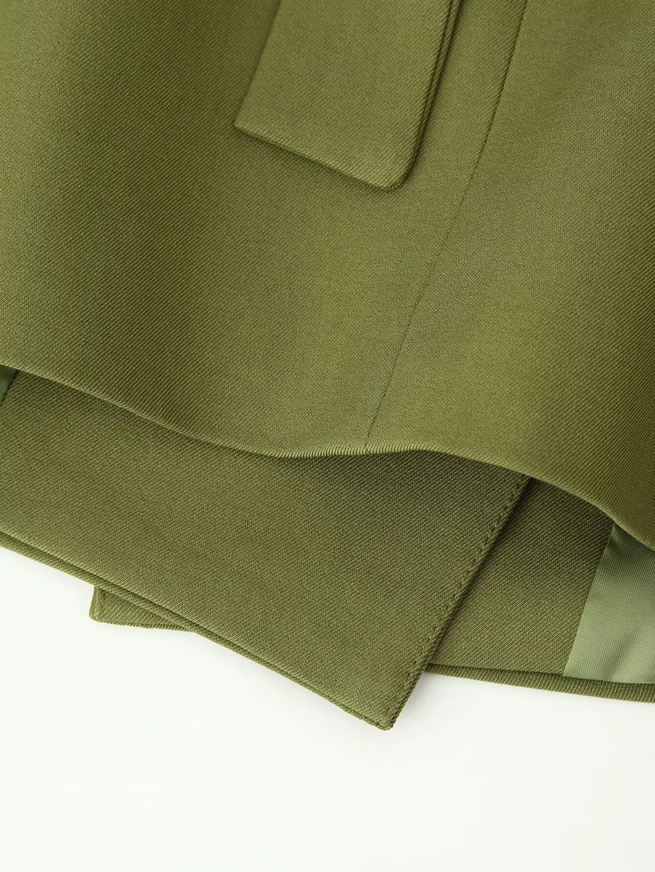 Suninheart Olive Green Asymmetric Blazer & Pants Set – Women's Ruched Waist Suit Two Piece Office Lady Autumn Fashion