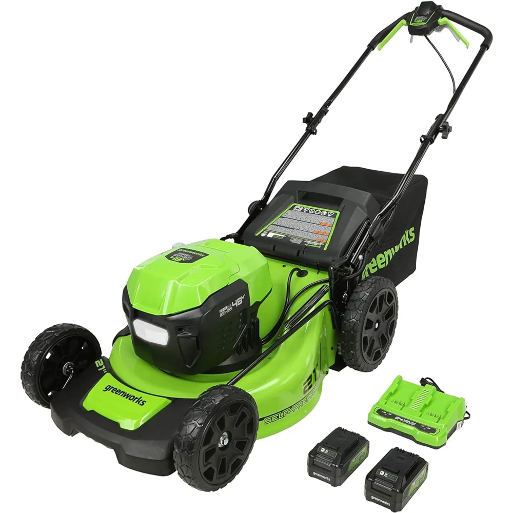 

48V (2 x 24V) 21" Brushless Cordless (Self-Propelled) Lawn Mower (LED Headlight), (2) 5.0Ah Batteries and Dual Port