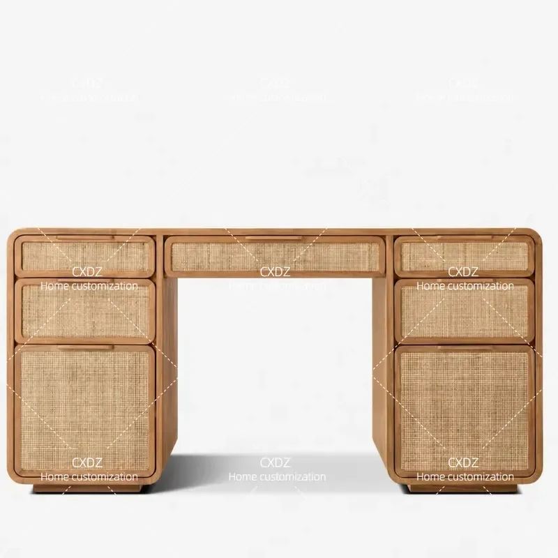American solid wood desk villa storage rattan desk simple home learning computer writing desk export