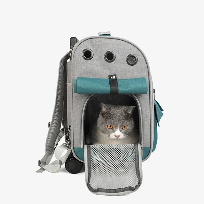 Portable Cat & Dog Carrier - Large Capacity Ventilated Pet Travel Suitcase with Telescopic Handle and Backpack Option