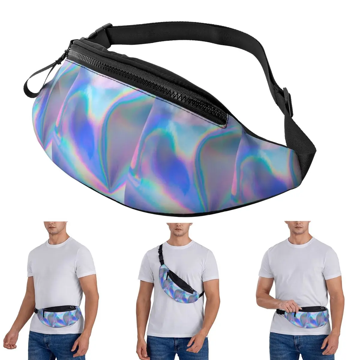 

Crossbody Waist Bag Holographic Foil Surface Men Women Fanny Pack Traveling Running Money Phone Pouch