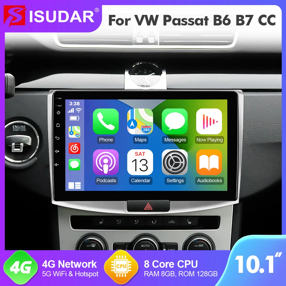 Isudar Android 12 Auto Radio Player For VW/Volkswagen/Passat B7 CC B6 T72 Car Multimedia GPS 8 Core Carplay Camera DVR No 2Din