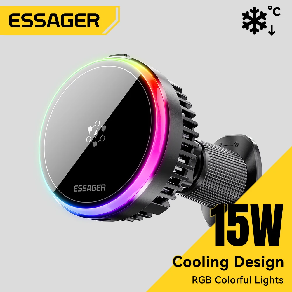 

Магнитное беспроводное автомобильное зарядное устройство Essager 15 Вт с ледяным охлаждением для iPhone 16, Huawei Xiaomi MacSafe, автомобильный держатель для телефона, станция быстрой зарядки