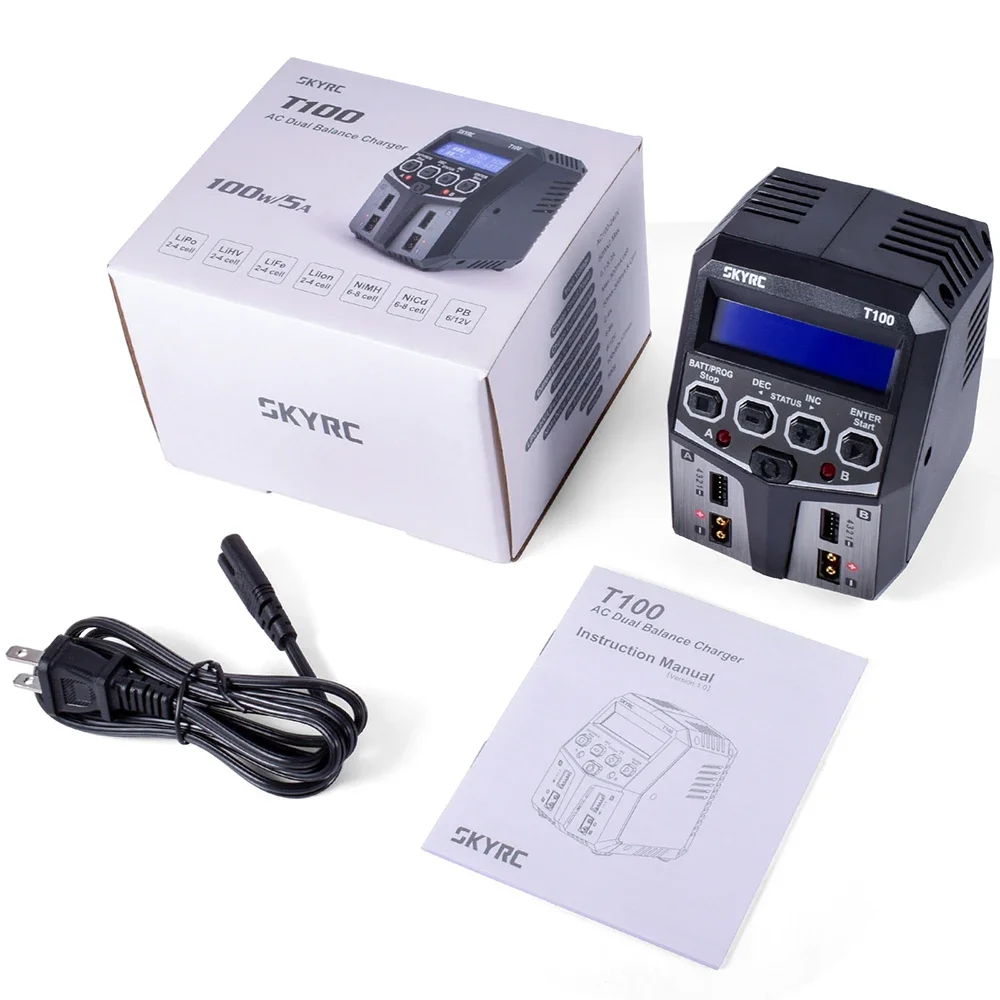 SKYRC T100 T400Q AC Lipo Battery Balance Charger Dual 5A 2X50W for 2-4S NiMH NiCd  LiPo  LiFe / Lilon / LiHV  RC Car Charger