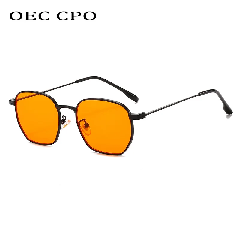 

OEC CPO Retro Punk Square Sunglasses Women Fashion Orange Lens Metal Shades UV400 Men Sun Glasses Female Eyewear