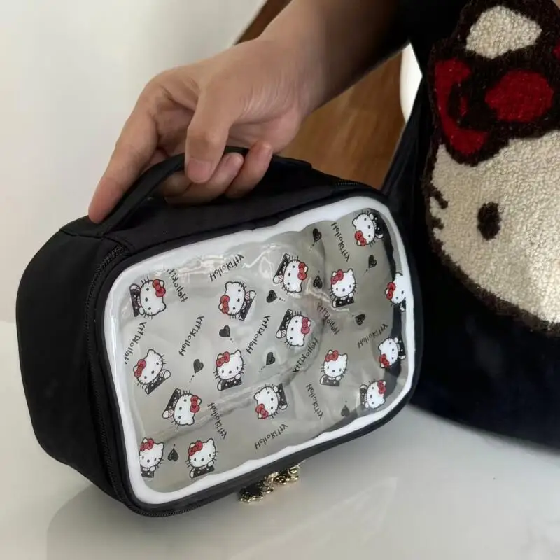 

Прозрачная косметичка Hello Kitty из ПВХ, портативная сумка для хранения косметики и уходовых средств в стиле Kawaii, дорожная сумка для туалетных принадлежностей, подарок для девочки