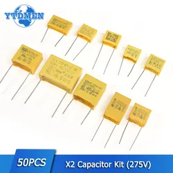50PCS X2 Capacitor 275VAC Polyester Film Capacitors Kit 10mm/15mm/22mm 0.047UF 0.1UF 0.22UF 0.33UF 0.47UF 0.68UF 1UF