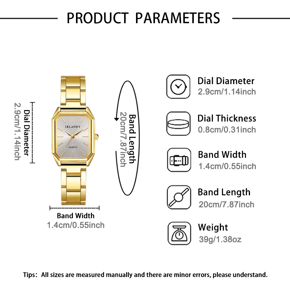 6点セット 2スタイル エレガントでファッショナブルなホットな新しいスクエアスタイルのレディースクォーツ時計、絶妙な合金ダイヤルと正確なニーズ