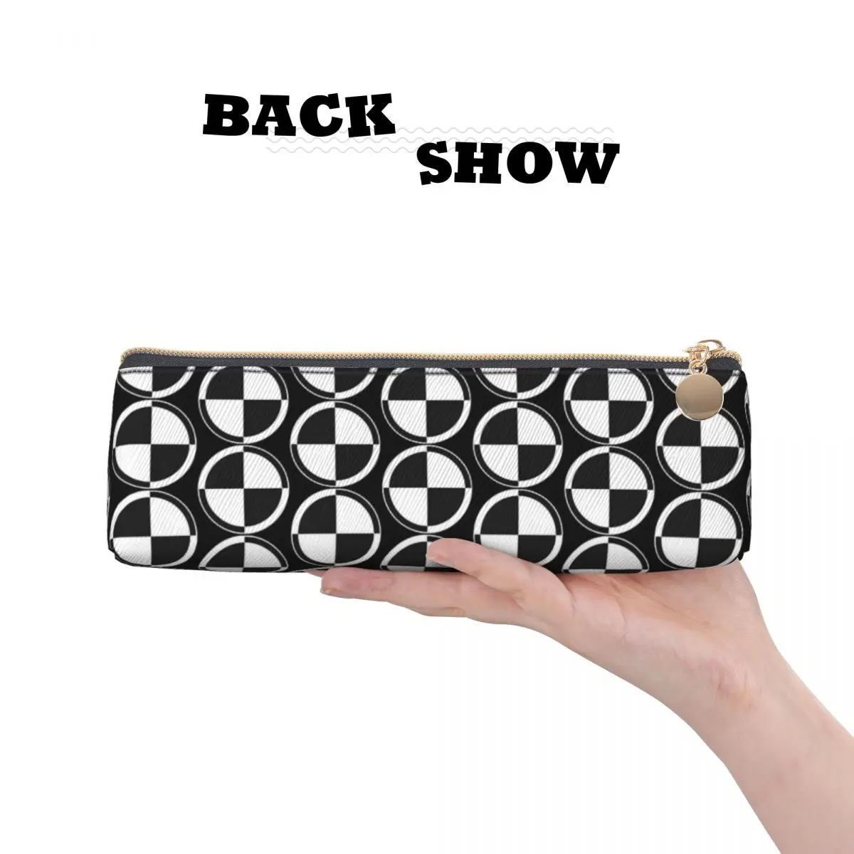 Checker Two Tone Pencil Case Black White Retro Mod University Pencil Pouch Students Retro School Pencil Cases Design Stationery