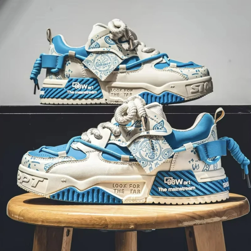 Zapatos de skate a la moda, Zapatillas de deporte para hombre, zapatos transpirables para correr, calzado informal de malla para exteriores, zapatos vulcanizados con cordones para hombre, Zapatillas
