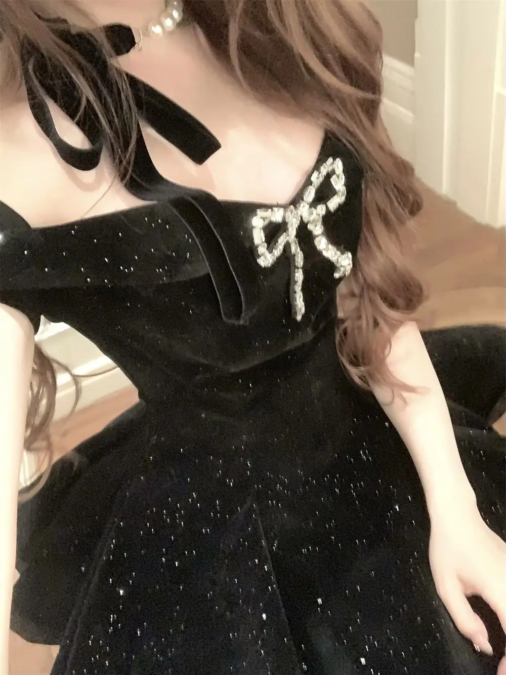 2026 봄 빈티지 엘레강트 Y2K 벨벳 오프숄더 드레스 리본 바디콘 미니 A라인 여성 이브닝 파티 서브컬쳐 로리타 포멀