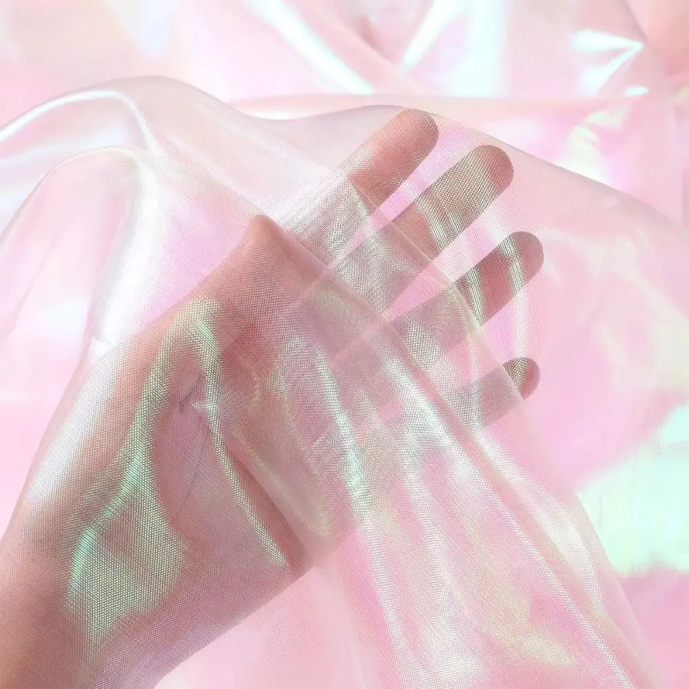 

Handmade Materials Shiny Laser Tulle Transparent Thin Organza Fabrics Soft Tulle Cloth Wedding Garment Accessories