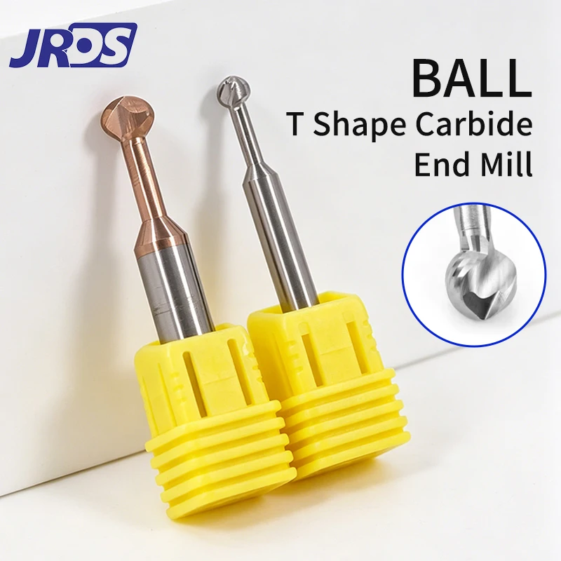 JRDS Solid Carbide Lollipop Ball EndMill HRC55 T-Shape Arc Milling Cutter Length R0.5-R10 CNC Tool for Aluminum Steel Chamfering