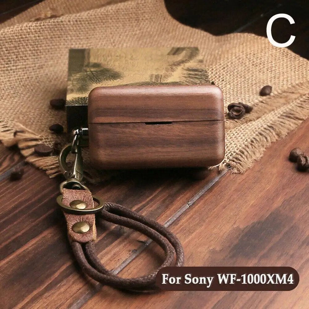 Solid Wood Case For Sony WF-1000XM5 Earphone Case Bluetooth Earphone Protection Case With Lanyard For Sony WF-1000XM4 Cover