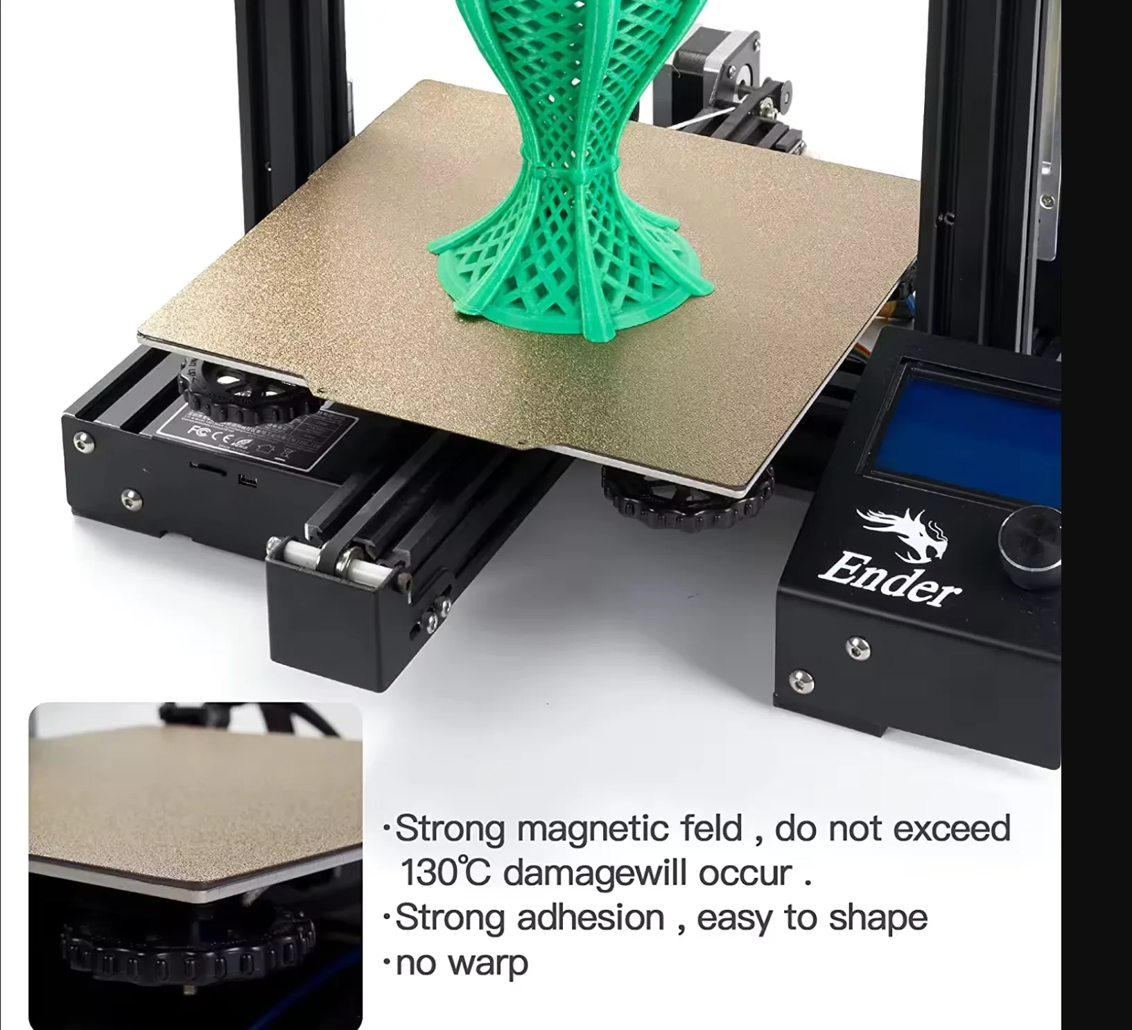 ENERGETIC Upgrade 3D-Drucker Sermoon V1 PEI Flexible Bauplatte 185 x 185 mm doppelseitig strukturiertes PEI-Magnetstahlblech