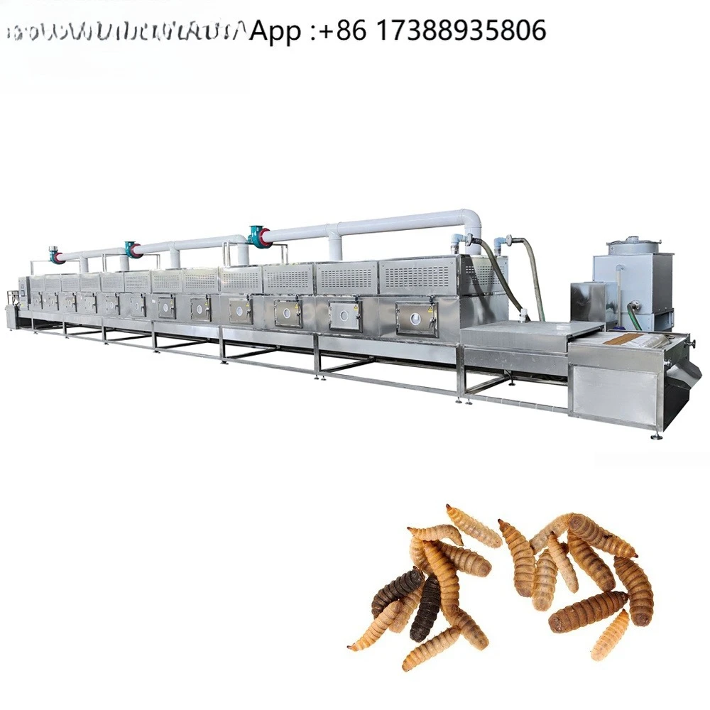 New Commercial Stainless Steel Animal Feed Maggot Insect Mealworm Microwave Dryer BSF Larvae Drying Machine 200kg/h Capacity