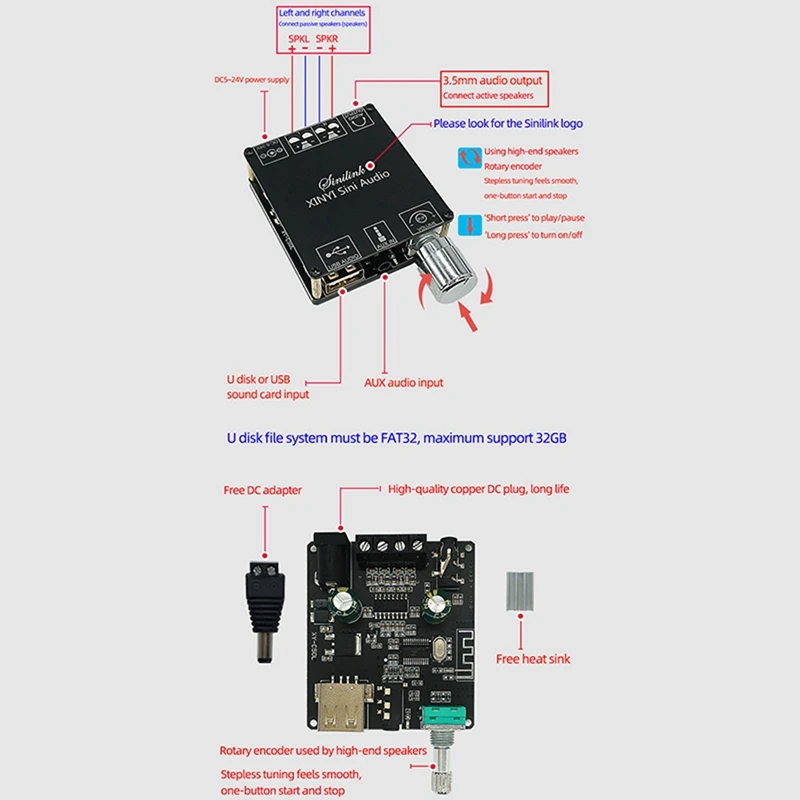 4X XY-C50L MINI Bluetooth 5.0 Wireless Audio Digital Power Amplifier Stereo Board 50Wx2 Bluetooth Amplificador 3.5MM USB