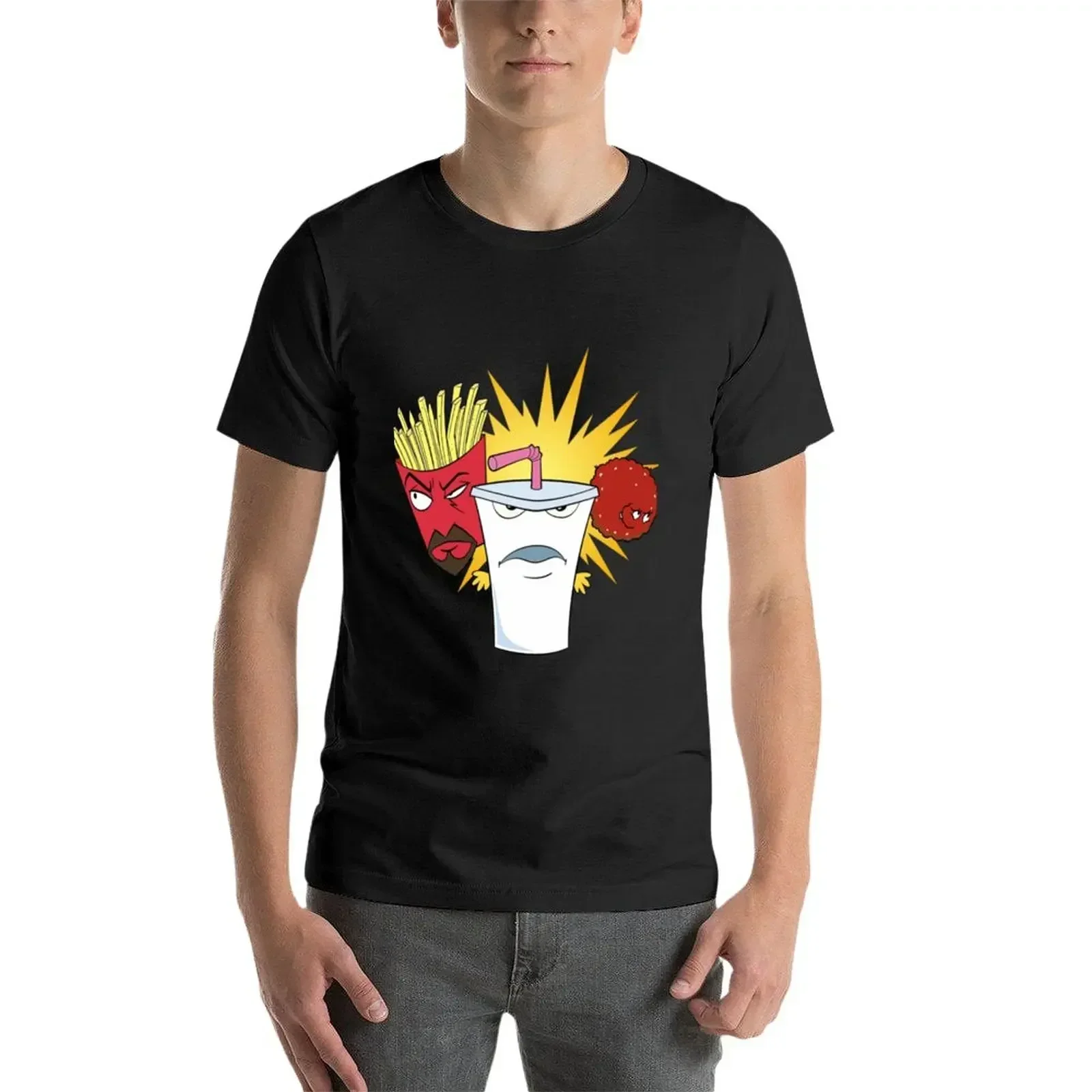 Aqua Teen Hunger Force Shake Fry Graphic Tee Herren-Baumwoll-Kurzarm-T-Shirt mit Rundhalsausschnitt