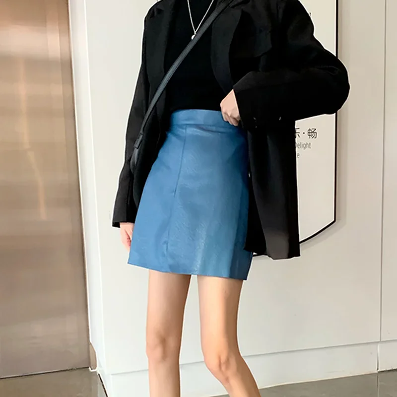 

PU Leather Mini Skirts Women All-match Spring New Fashion Sexy Ladies Empire Korean Style Daily Casual Design Ins Popular Faldas