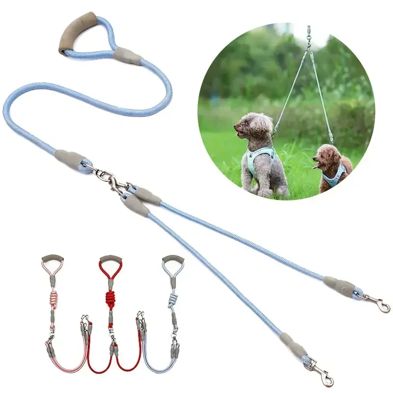 Dog leash Walk dog leash Medium double dog chain Double lead One tow two leads with pet supplies