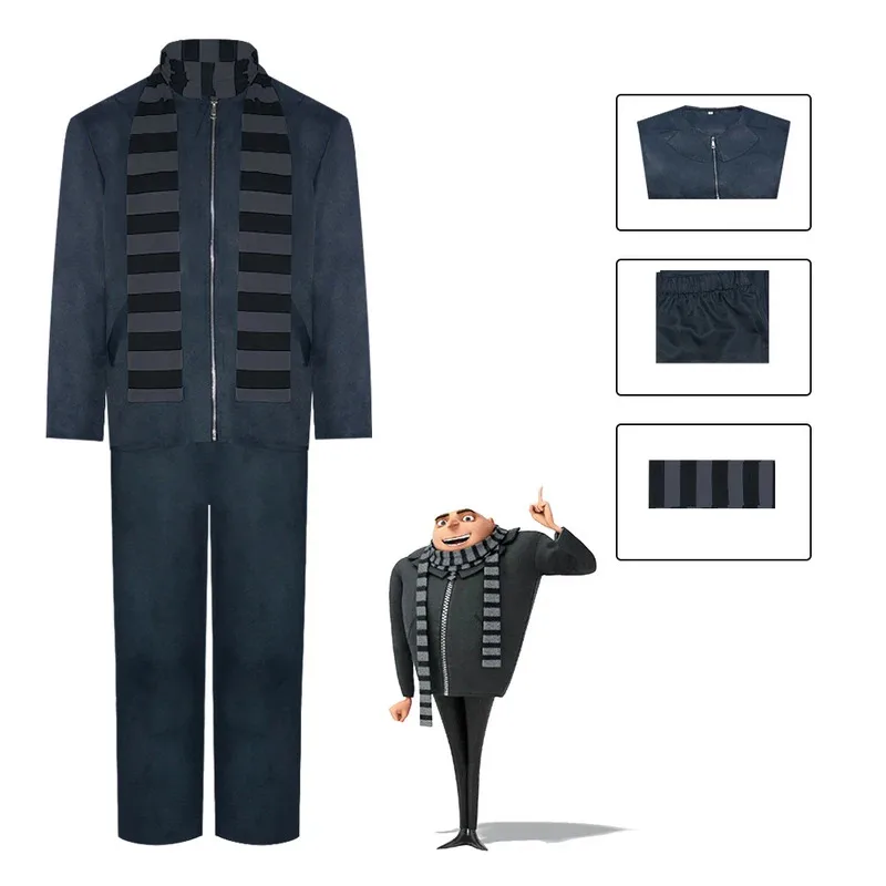 

Movie Minion Thief Dad Gru Costume Mask Halloween Party Performance Cosplay Costume Adult Men Coat Pants Scarf Suit