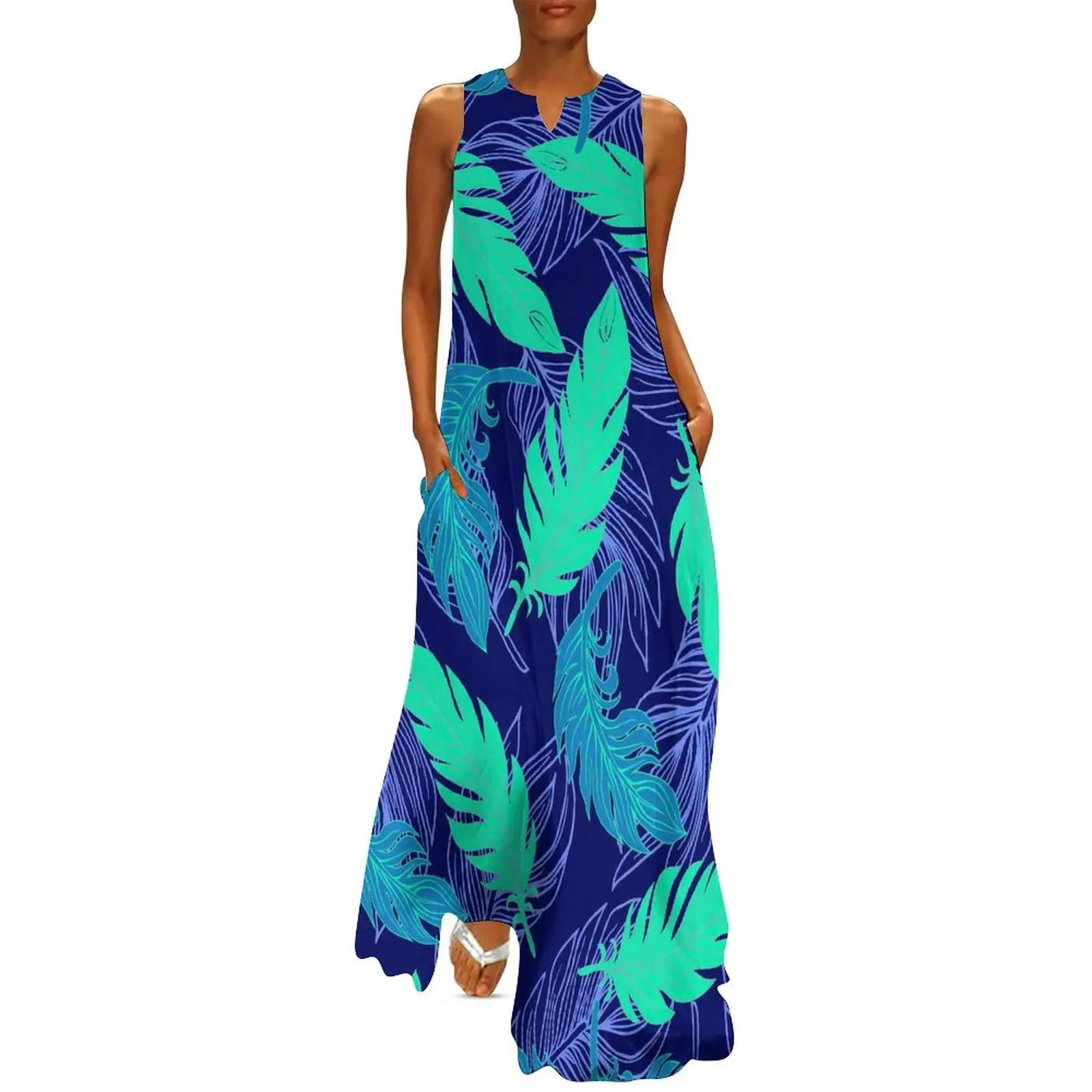 Leaf Print Dress Abstract Art Party Maxi Dress Aesthetic Bohemia Long Dresses Female V Neck Graphic Oversized Clothing