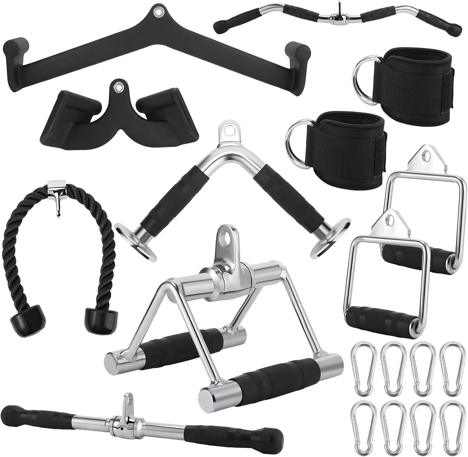 Junkin 19 Pieces Lat Pull Down Bars Cable Machine Attachments For Home Gym Triceps Rope Pull Down Equipment Weight Machine