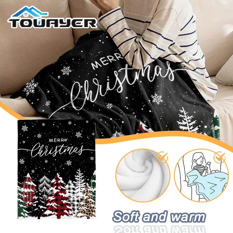 Black Christmas Tree and Snowfall Blanket - Soft, Warm and Lightweight Christmas Throw All-Season Multi-Purpose for Home Camping