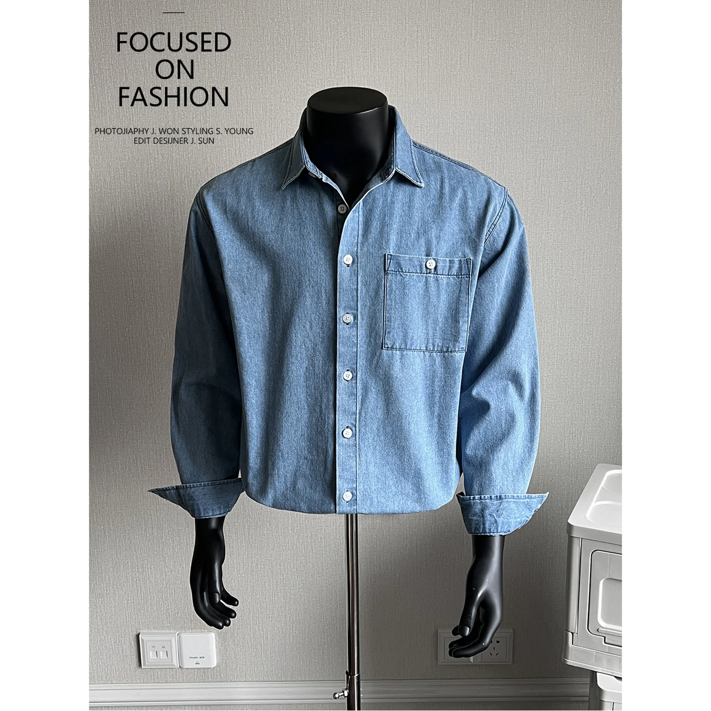 

Мужская джинсовая рубашка свободного кроя Весна/Лето 2026, модная повседневная рубашка с длинным рукавом, уличная одежда, джинсовая рубашка с эффектом потертости, мужская одежда