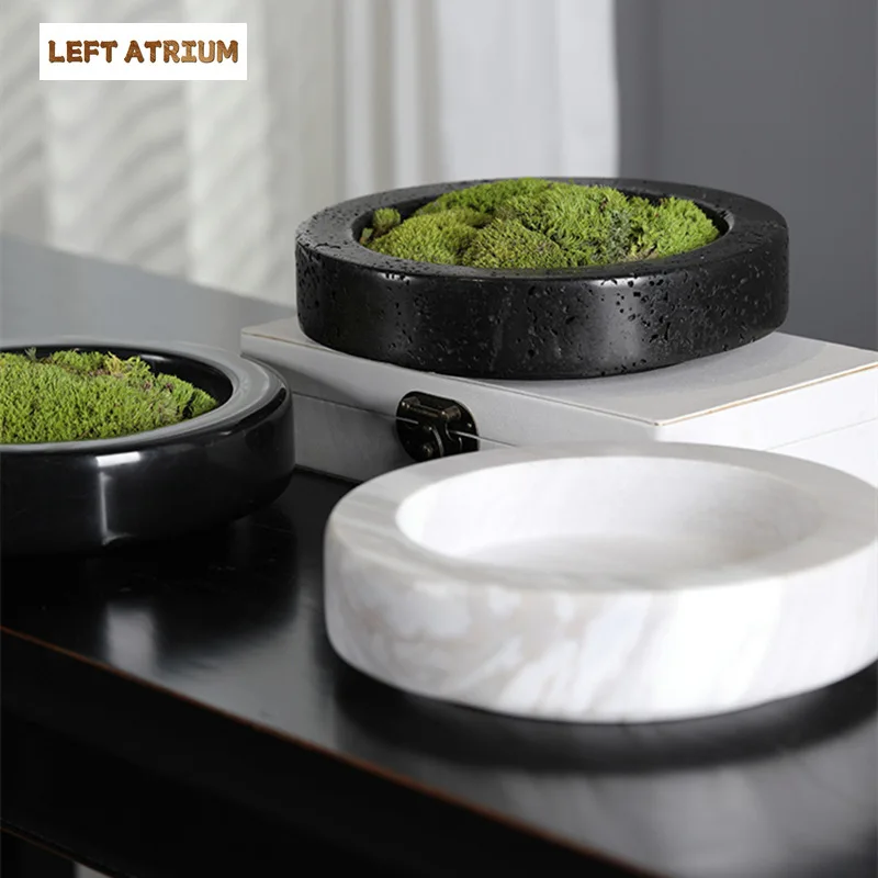 

Natural Marble Green Planter Flower Pot Luxury Stone Simulation Moss Flowerpot Round Travertine Vase Home Coffee Table Decoratio