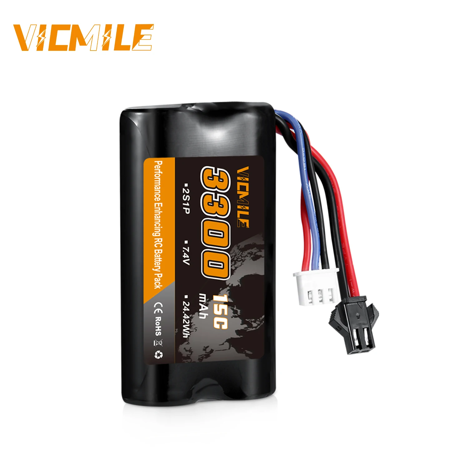 VICMILE 7.4V Li-ion Battery 3300mAh High Capacity RC with SM-2P Plug 2S Rechargeable Battery Fit for MN WPL RC Car Trucks and RC