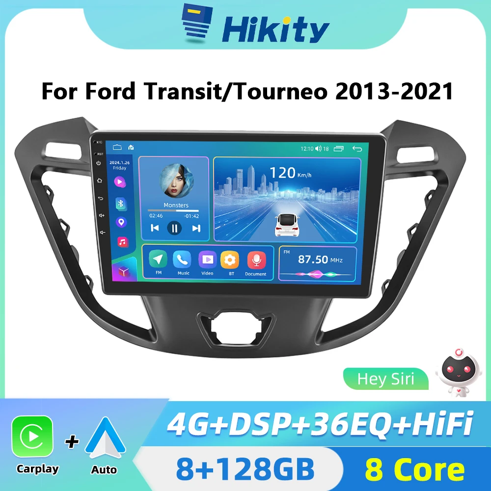 Hikity 8G Android Car Radio Carplay For Ford Transit Tourio 2013-2021 Android Auto Audio Stereo Head Unit GPS 2 din autoradio