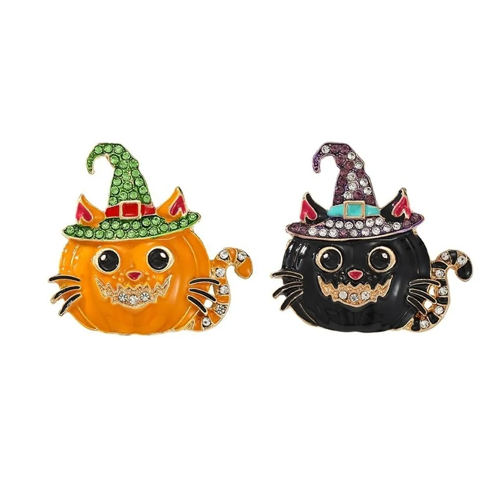 Halloween Cat & Pumpkin Enamel Brooch Pin with Witch Hat – detail image 5