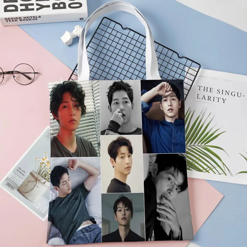 Custom Song Joong Ki Tote Shopping Bags 30x35cm Tote Bag Reusable Handbag Women Shoulder Cloth Pouch Foldable 0414