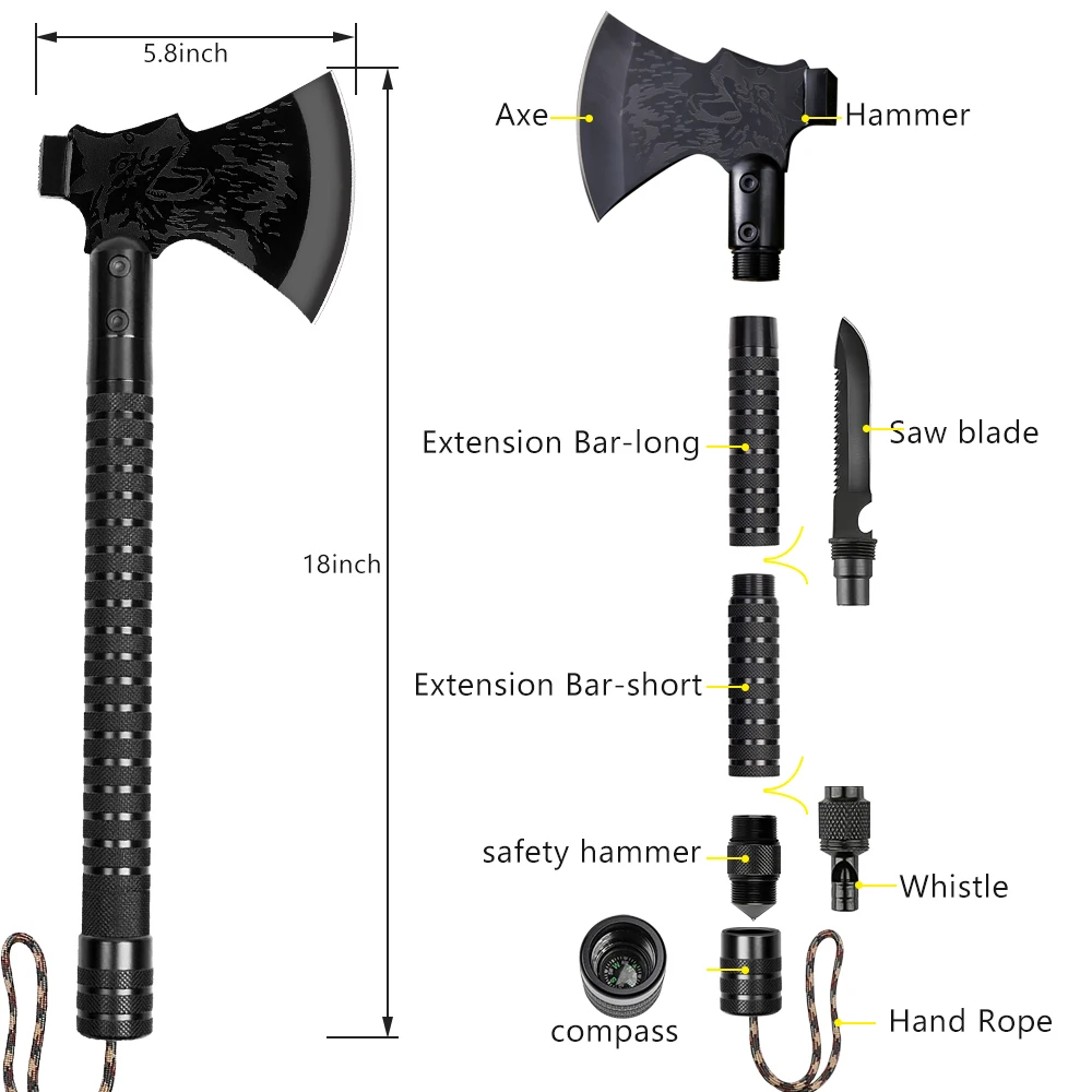 Juego de pala hacha multiusos para supervivencia al aire libre, pala de Camping, Plegable, portátil, militar, Tomahawk, Kit de herramientas de