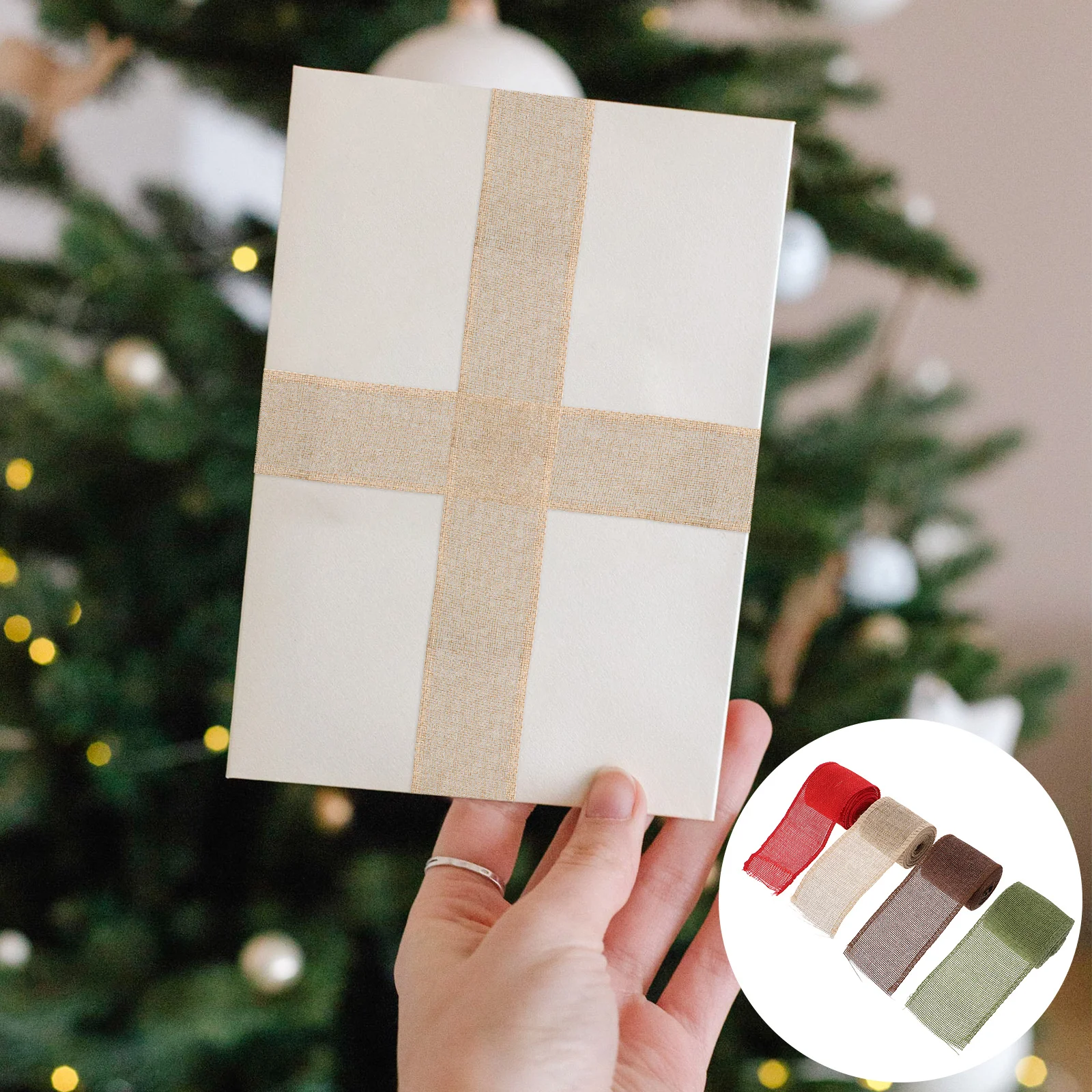 

4 Rolls Premium Christmas Ribbon Strong Poly Fabric Ribbon for DIY Gifts Wrapping Xmas Wreath Holiday Decor