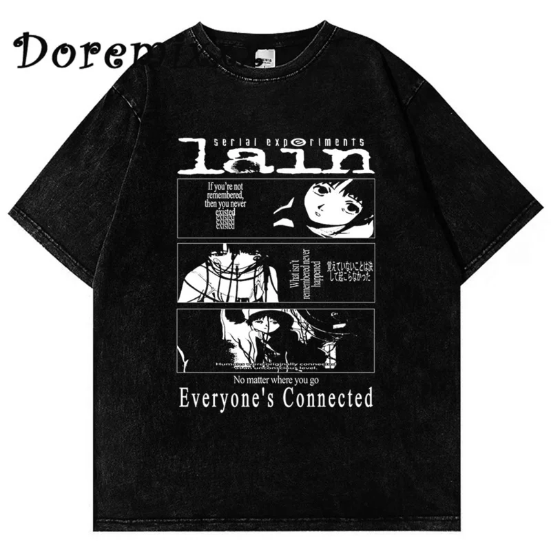 

Washed Tops Serial Experiments Lain Anime T-shirt Japanese Manga Harajuku Tee Shirt Ullzang Cartoon Funny Short Sleeve T Shirts