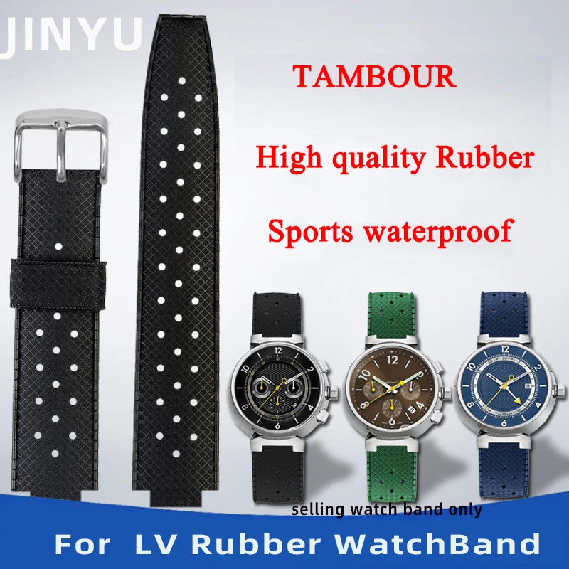 Rubber watchband For Louis Vuitton TAMBOUR Series LV Q1121 Q114k waterproof silicone Wrist band bracelet 20-12mm convex