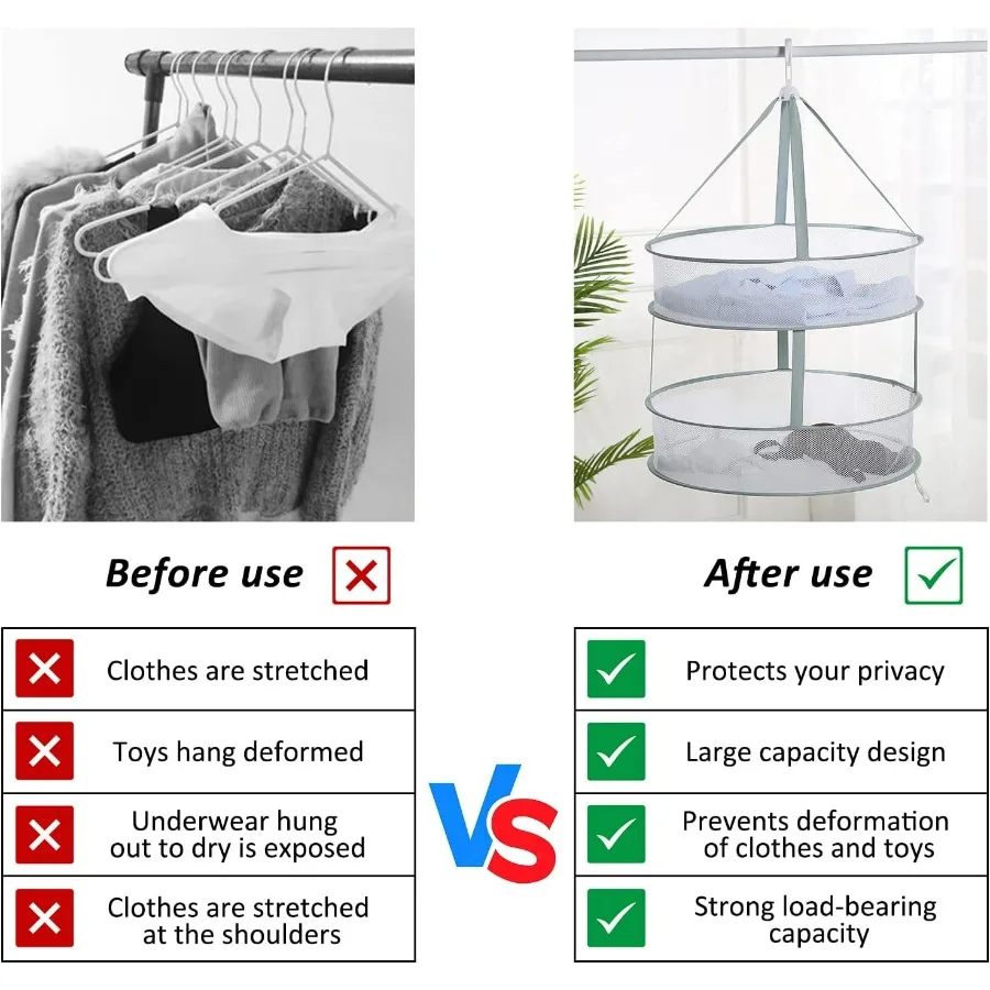 2 Pack 2Tier and 3Tier Folding Mesh Clothes Hanging Dryer Sweater Drying Rack Large Laundry Drying Rack Lay fold Flat Dry Hange