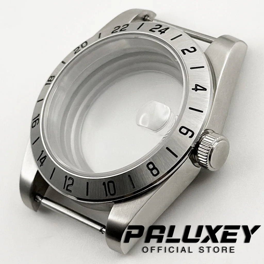 เคสนาฬิกากระจกแซฟไฟร์39มม. ใหม่ใส่ได้พอดีกับ NH34 NH35 NH70 NH72เคลื่อนที่2824นาฬิกาเคลื่อนไหว24ชั่วโมง Gmt FIXED BEZEL 316L เหล็กแข็ง