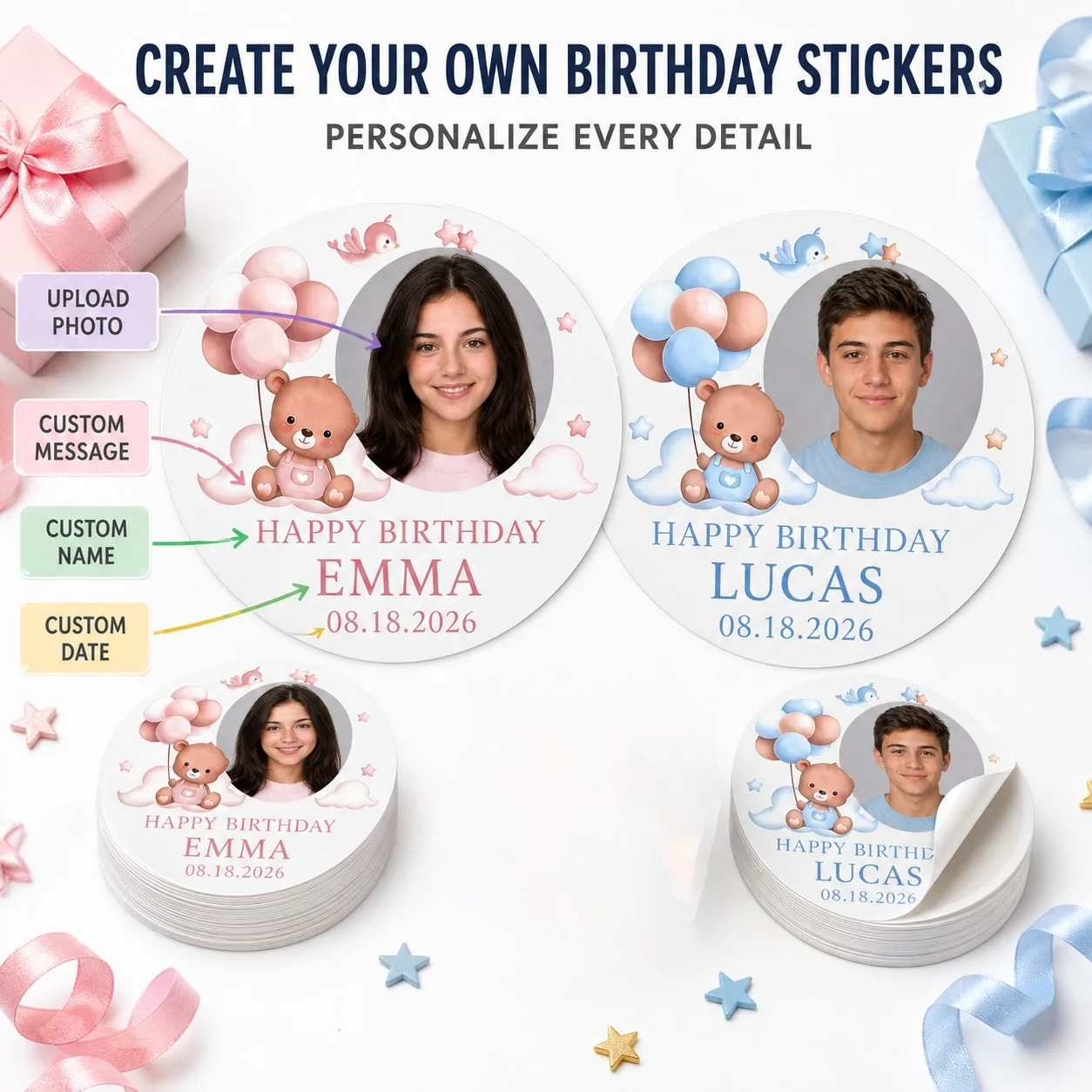 Custom Birthday Stickers - Personalized with Names, Perfect for Party Favors and Souvenirs - Perfect for Family & Friends, Birthday Party Decorations