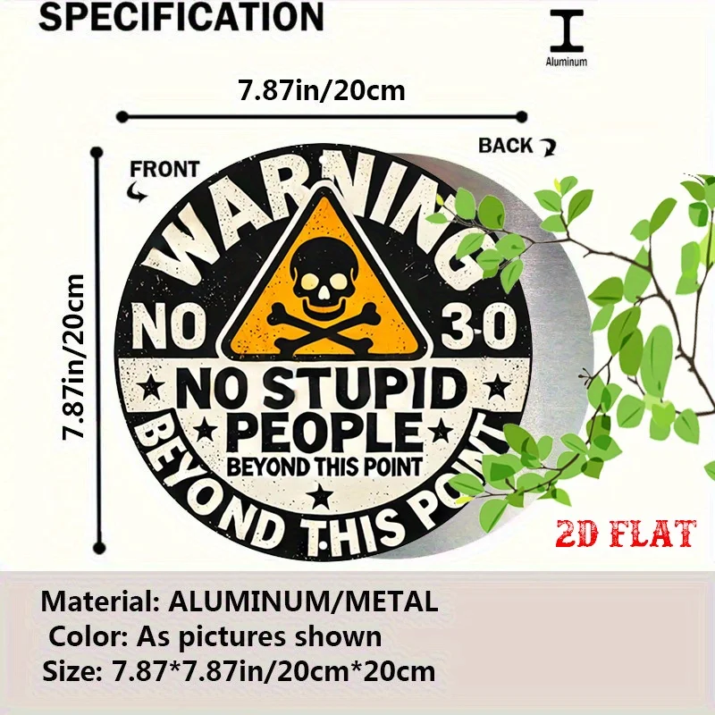 2D Flat - Round Aluminum Warning Sign Measuring 7.87 Inches by 7.87 Inches, Featuring a Skull Symbol. This Smart Metal Sign