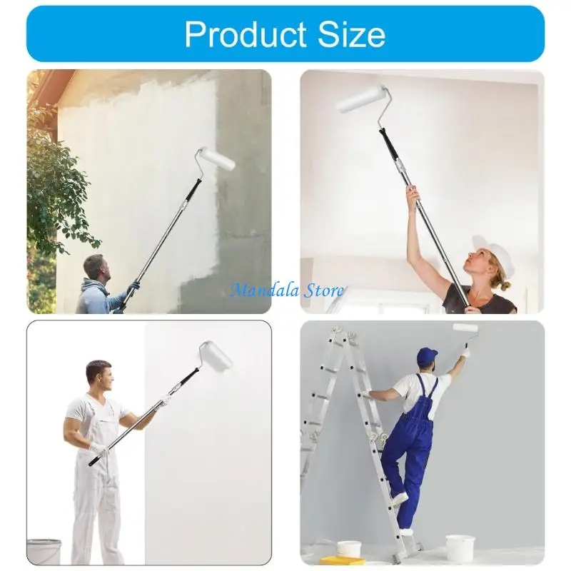 U2JC رولة دهانات تمديد أقطاب مع 3 رؤوس فرشاة الفولاذ المقاوم للصدأ أقطاب تلسكوبية طلاء جدران فرشاة للجدار والسقف