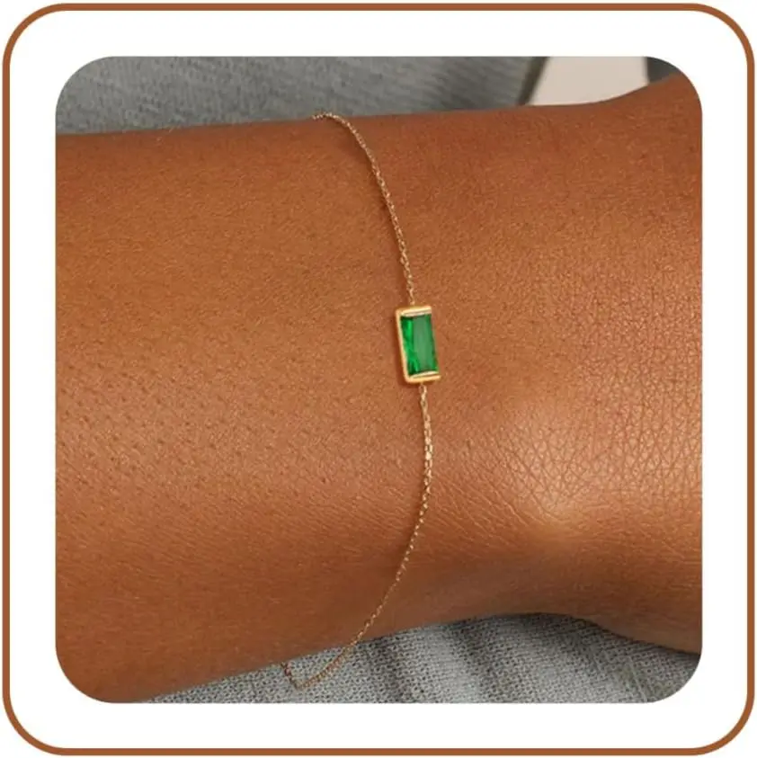 Pulseras de Oro FUNEIA con Piedras de Nacimiento para Mujer, Bañadas en Oro de 14K, Antideslustre, Delicadas y Modernas, Apilables, Azul Verde Mayo